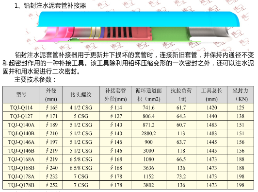 鉛封注水泥套管補(bǔ)接器
